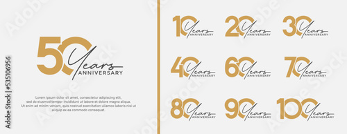 set of anniversary logo gold color on white background for celebration moment