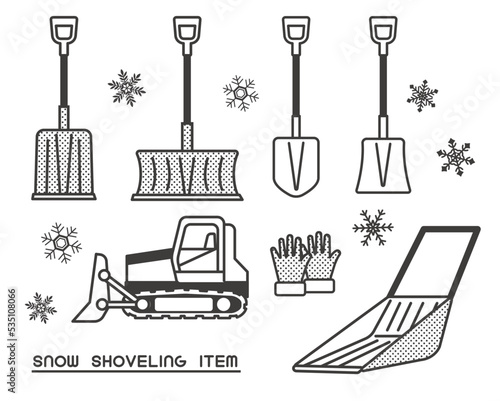 除雪に使うスコップやダンプなどの道具のベクターイラスト素材／雪／冬／雪国