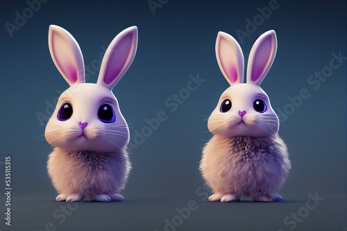 3D rendered computer generated image of the Easter Bunny. Spring pastel background for traditional holiday rabbit. Seasonal hare with furry texture. Cute, cuddly, and child friendly