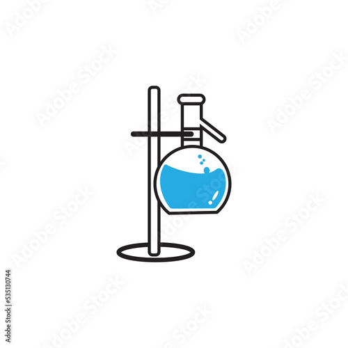 illustration vector graphic of volumetric flask on burette filled with chemical liquid isolated on white background. perfect for chemical test collection or science education, etc.