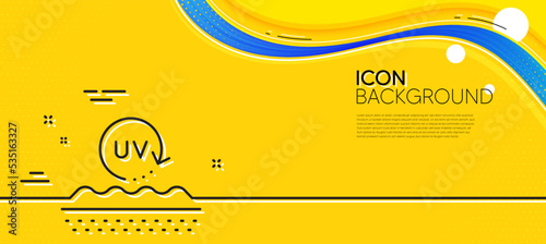 Uv protection cream line icon. Abstract yellow background. Skin care sign. Cosmetic lotion symbol. Minimal uv protection line icon. Wave banner concept. Vector