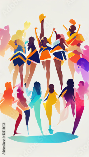 Abstract group of cheerleader girls dancing for sport team