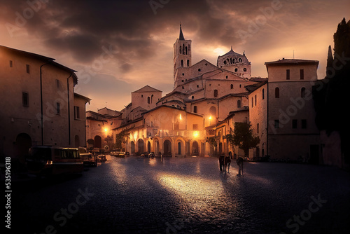 AI generated image of an evening at Assisi Town in Italy 