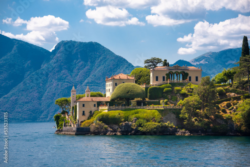 Beautiful panorama of lake Como with a small coastal town, famous tourism destination