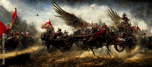 Winged Hussar Charge - Digital Art, 3D Render, Concept Art