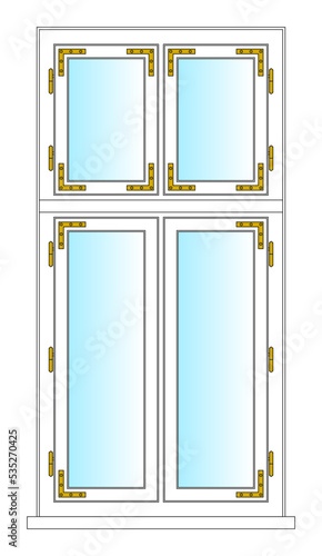 Old European Window, 1900, Wood and Brass Hardware, White Laquered