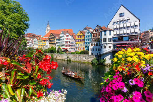 Tübingen Tuebingen town at Neckar river with punt Stocherkahn travel traveling in Germany