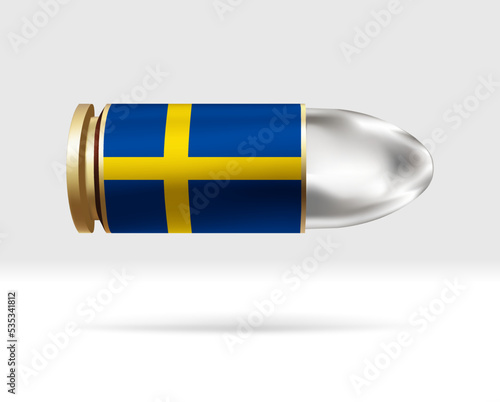 Sweden flag on bullet. A bullet danger moving through the air. Flag template. Easy editing and vector in groups. National flag vector illustration on background.