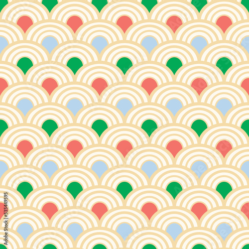 Japanese Colorful Fan Wave Vector Seamless Pattern