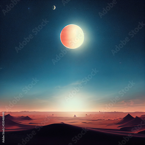 Sunrise on an alien desert planet