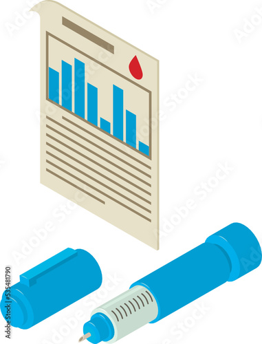 Diabetes monitoring icon isometric vector. Medical lancet and analysis result. Blood test, healthcare concept