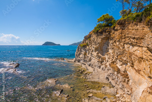 Beautiful view of coast near Cameo Island. Zakynthos island, Greece, Europe. Beauty of nature concept background. 