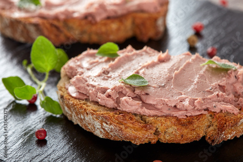 Open sandwiches with pate specialty made from pork and turkey liver