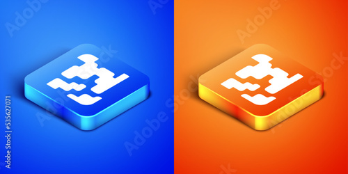Isometric Gaseous icon isolated on blue and orange background. Changing the state of matter in gas. Square button. Vector