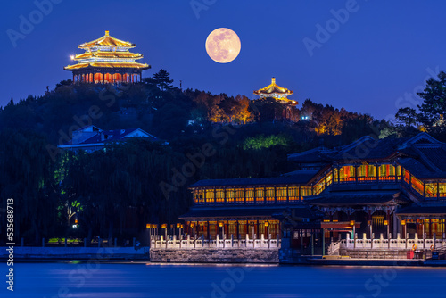 Family Reunion Day Concept: Chinese Traditional Festival Mid-Autumn Festival - moon at the night on the Mid-autumn Festival