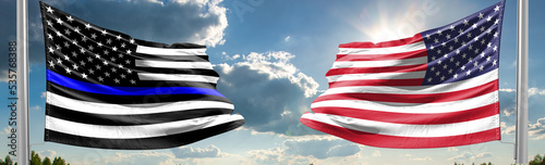 Thin blue line police flag american flag 