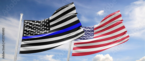 Thin blue line police flag american flag 