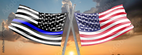 Thin blue line police flag american flag 