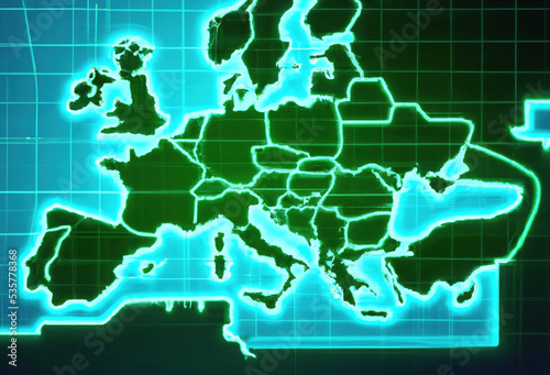 Mapa europy widziana na ekranie radaru.