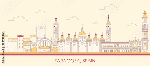 Cartoon Skyline panorama of Zaragoza, Aragon, Spain - vector illustration