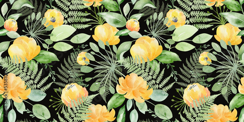 Watercolor seamless pattern floral background flowers, plants, leaves. Australian plants. for fabric, textile, baby design, packaging 