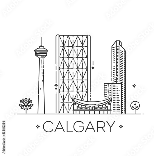 Outline Calgary Canada City Skyline with Modern Buildings