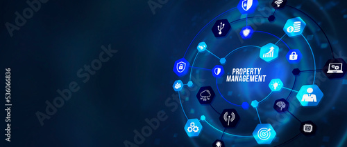 Internet, business, Technology and network concept. PROPERTY MANAGEMENT inscription, new business concept. 3d illustration.