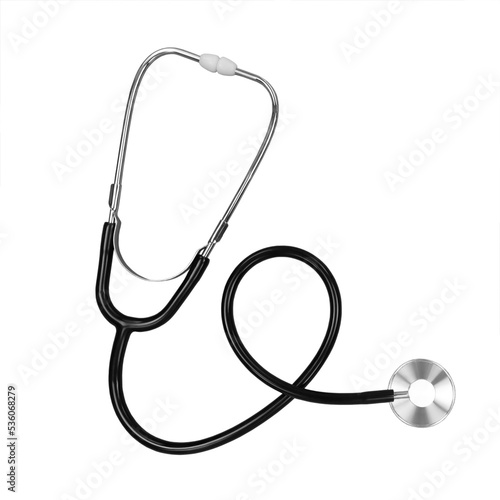 Black stethoscope isolated on transparent background. Stock photo