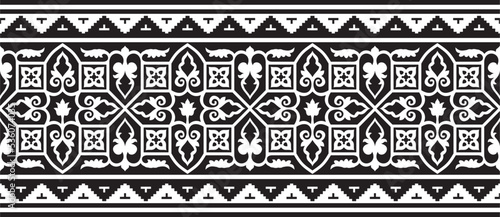 Vector monochrome seamless Byzantine border, frame. Endless Greek pattern, Drawing of the Eastern Roman Empire. Decoration of the Russian Orthodox Church..