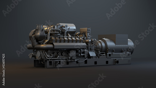 Large black diesel generator on dark background. 3d illustration