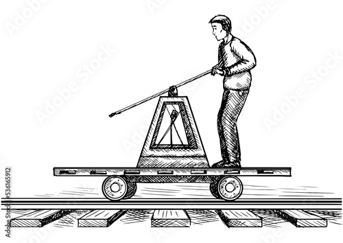 Railway draisine sketch style PNG illustration with transparent background