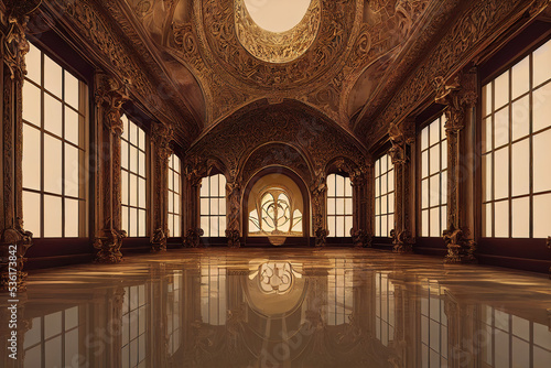 Beautiful luxury golden renaissance palace interior
