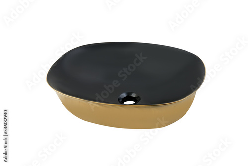 gold and black ceramic bathroom sink isolated on white background. 