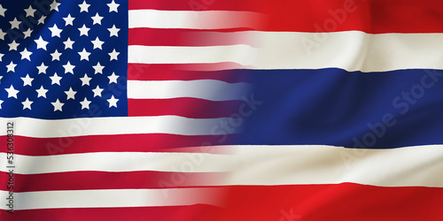 Thailand,USA flag together.Thailand,American waving flag.