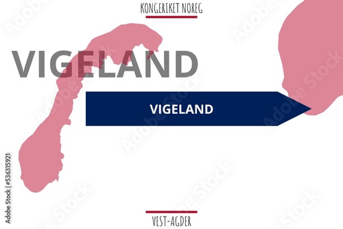 Vigeland: Illustration mit dem Namen der norwegischen Stadt Vigeland in der Provinz Vest-Agder