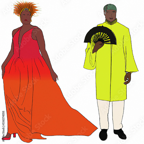 immagine vettoriale di coppia di diversa etnia vestita in modo stravagante