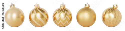 Set of golden baubles for Christmas or New Year holidays design, 3d render