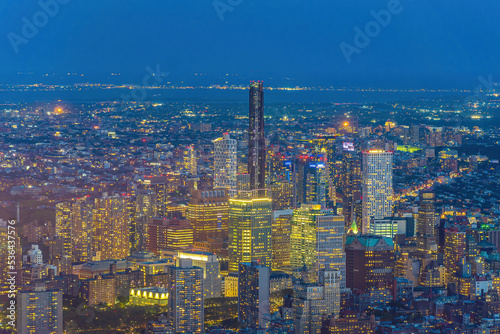 Cityscape of downtown Brooklyn skyline from Manhattan New York City