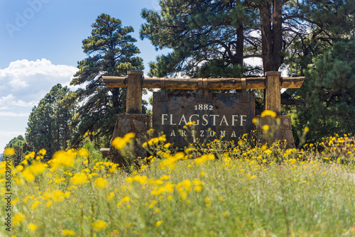 City sign at the town limits of Flagstaff, Arizona