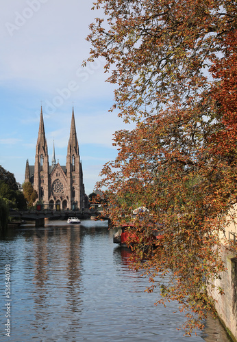 St. Paul's Church in Strasbourg France and the navigable Canal