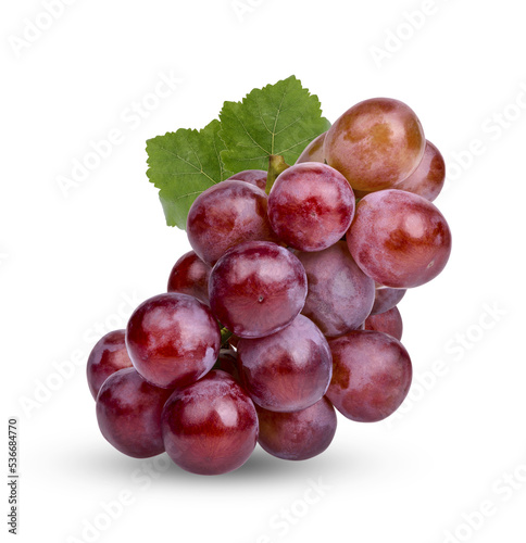 Fresh red grape with leaves isolated on transparent background. (.PNG)