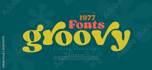 70s retro groovy alphabet letters font and number. Typography decorative fonts vintage concept. Inspirational slogan print with hippie symbols for graphic tee t shirt or poster logo sticker. vector il