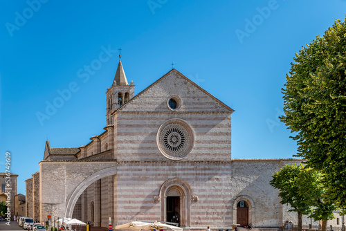 The ancient basilica of Santa Chiara, Assisi, Perugia, Italy, on a sunny day