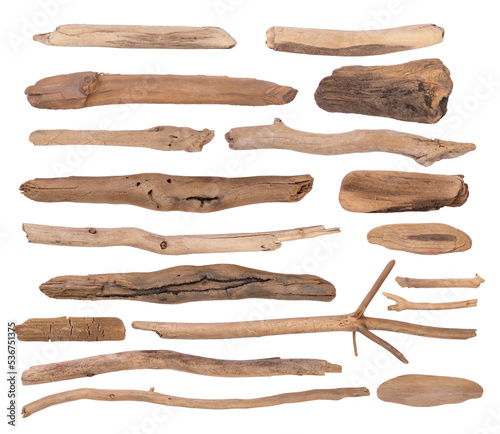 Pieces of drift wood isolated on transparent background