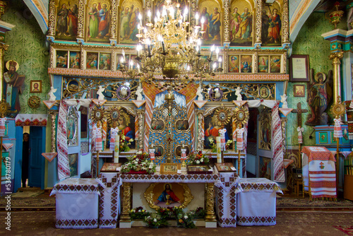 Eastern Orthodox church architecture in Nyzhnii Verbizh near Kolomyia, Ivano-Frankivsk Oblast, Ukraine. UNESCO
