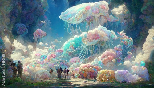 jellyfish in the sky. fantasy. concept art. illustration. fantasy scenery