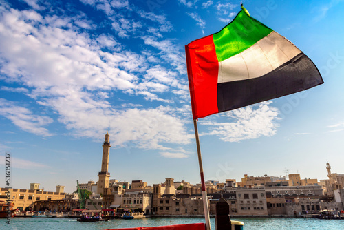 UAE flag and Abra boat in Dubai