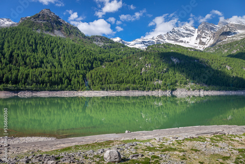 Alpine lake and dramatic landscape at springtime, Gran Paradiso alps , Italy