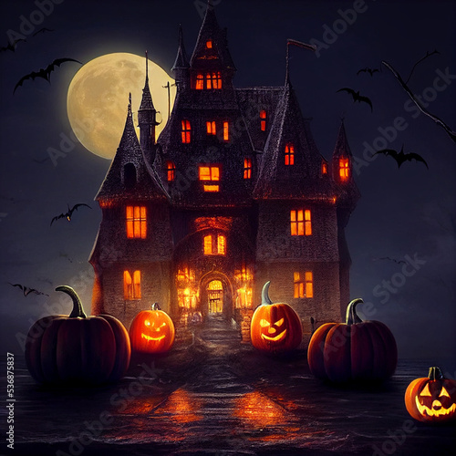 halloween background with pumpkin castle