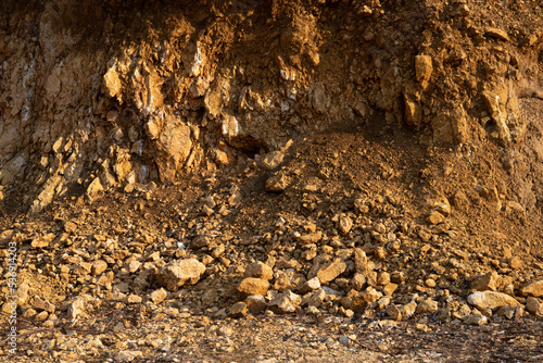 Soil erosion in the mountains closeup.